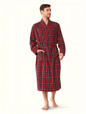 SIORO Mens Robe Flannel Cotton Plaid Bathrobe Soft Shawl Collar Loungewear