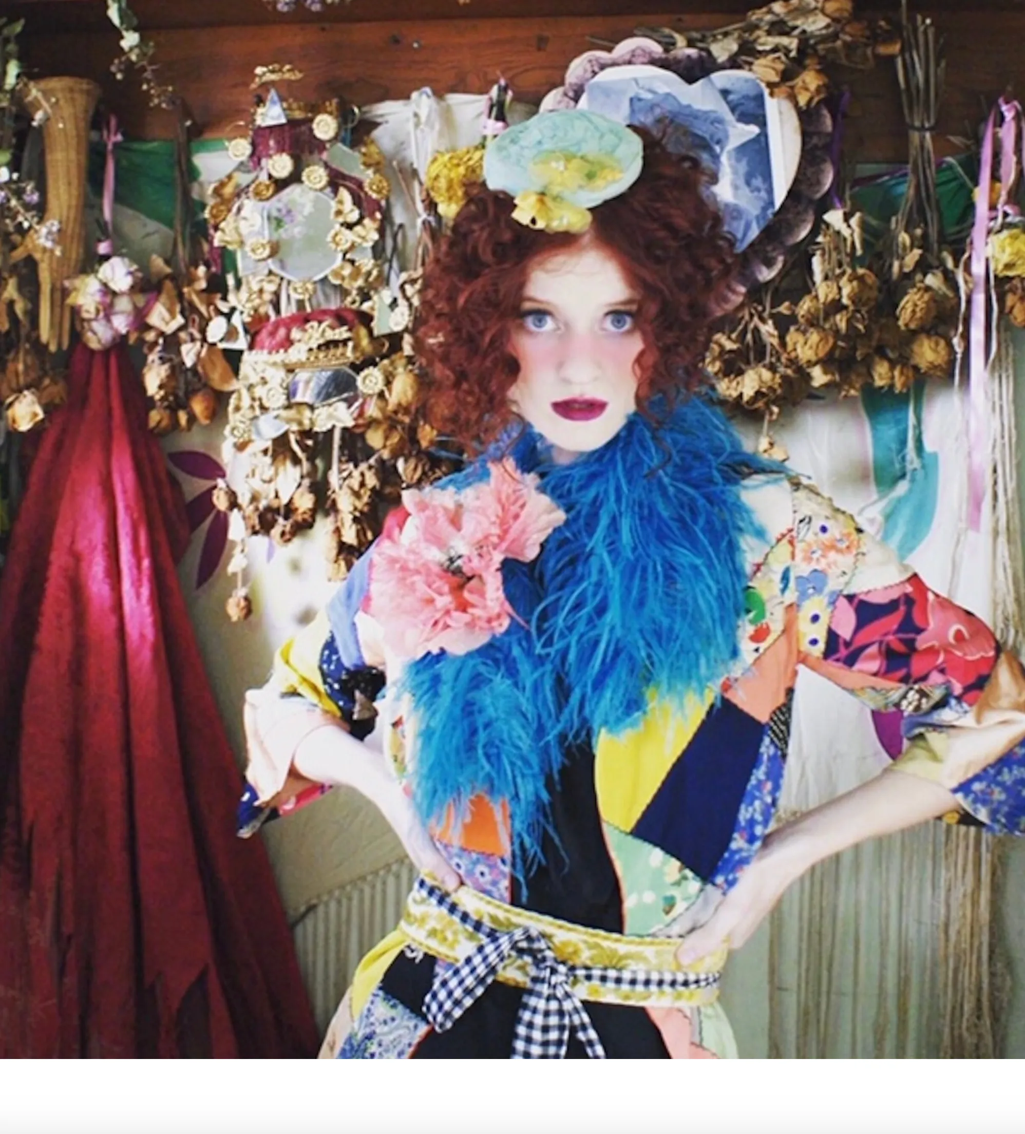 SOLD OUT Crazy Coat Authentic Art Deco Patchwork 20's Robe or Coat With Ostrich Feathers and Giant Poppy Floral Gingham belt included as-is repaired