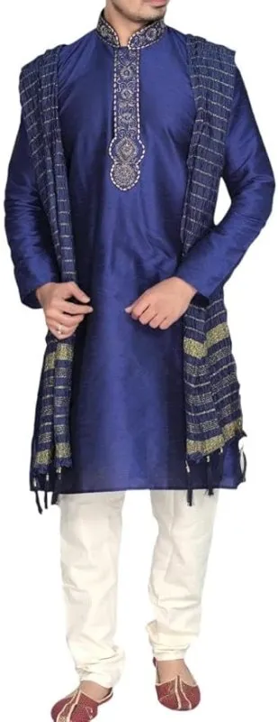 Sonisha MKP9007 Men's Blue Kurta Pajama Set Wedding Kurta Pyjama Indian Party Suit