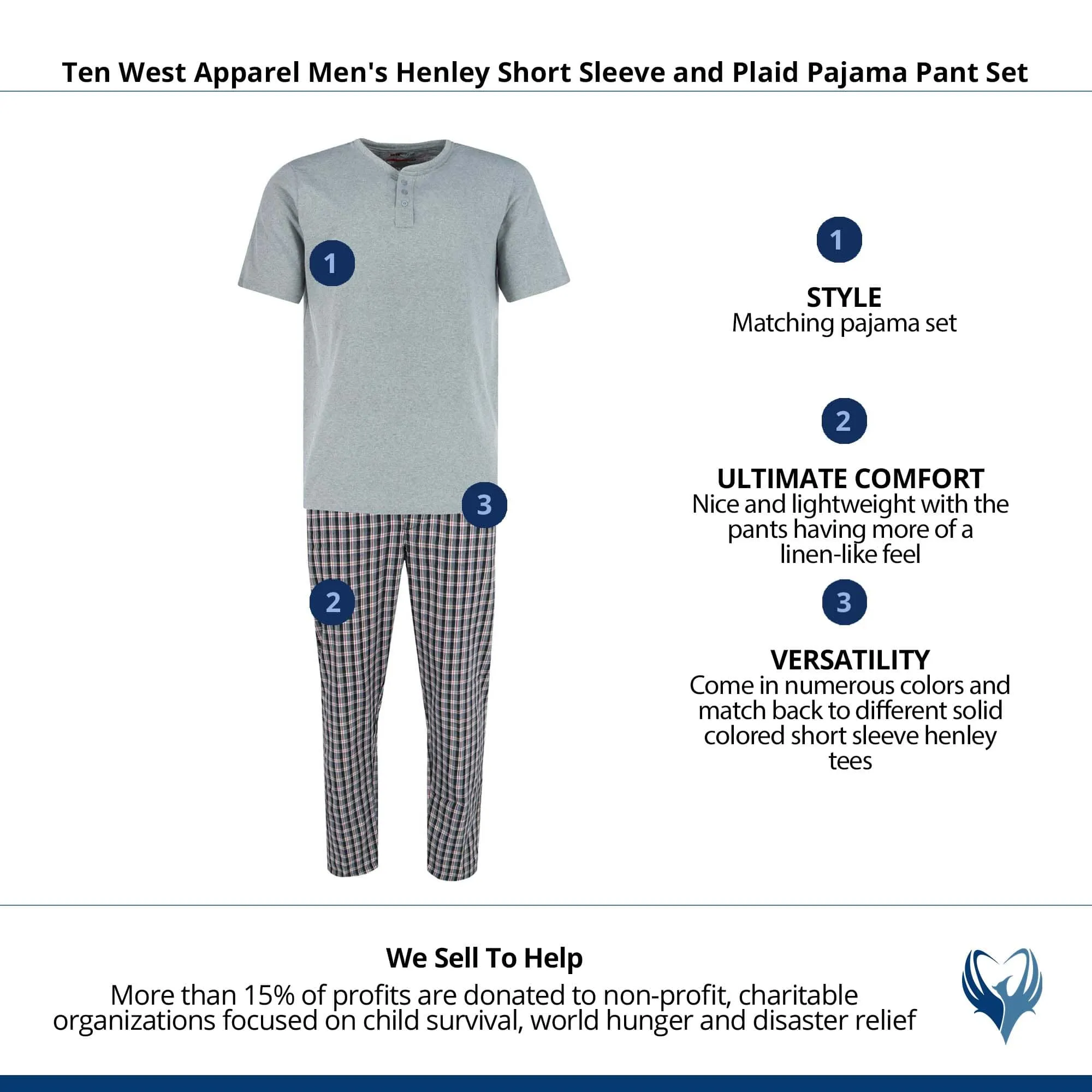 Ten West Apparel Men's Henley Short Sleeve and Plaid Pajama Pant Set