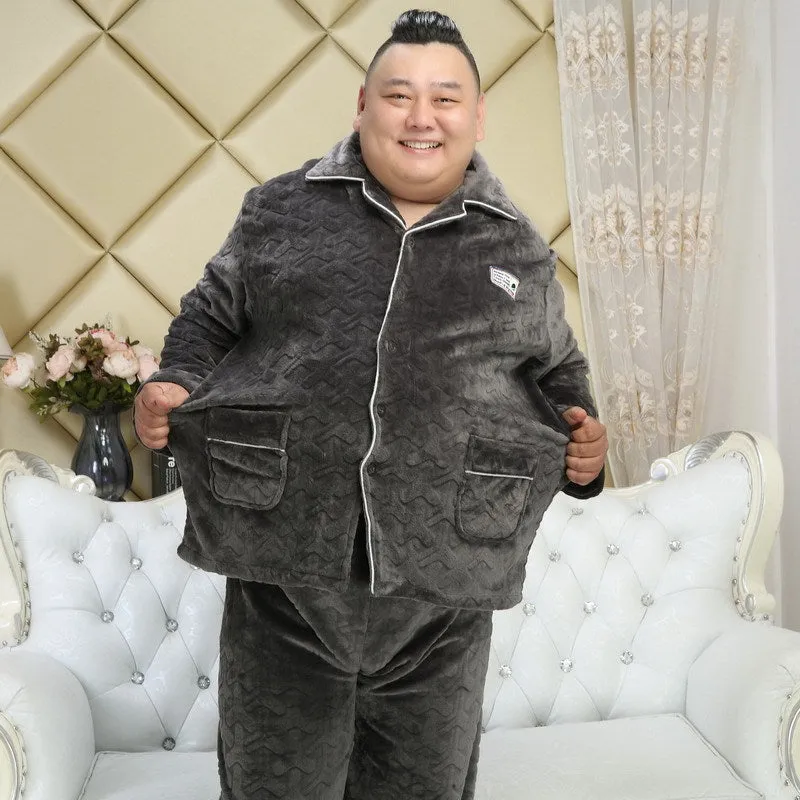 Thickened lapel long sleeve men's pajamas - Men's Pajama Set