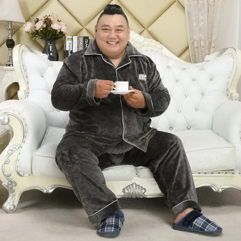 Thickened lapel long sleeve men's pajamas - Men's Pajama Set
