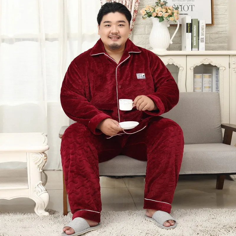 Thickened lapel long sleeve men's pajamas - Men's Pajama Set