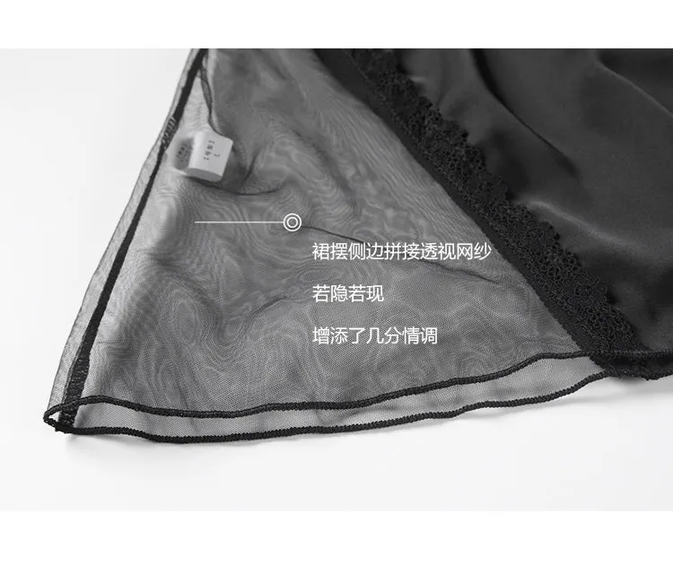 VenusFox Backless Lace See Through Sling Nightgown Temptation Deep V-neck Elegant Sleepwear High Quality Sexy Ice Silk Women's Nightdress