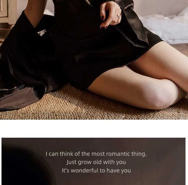 VenusFox Sexy Nightdress Lace Nightgown Women's Lingerie Backless Lace V-neck Nightwear Imitate Ice Silk Night Dress Homewear for Female