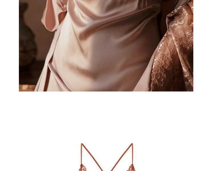 VenusFox Sexy Nightdress Lace Nightgown Women's Lingerie Backless Lace V-neck Nightwear Imitate Ice Silk Night Dress Homewear for Female