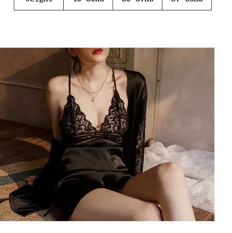 VenusFox Sexy Nightdress Lace Nightgown Women's Lingerie Backless Lace V-neck Nightwear Imitate Ice Silk Night Dress Homewear for Female