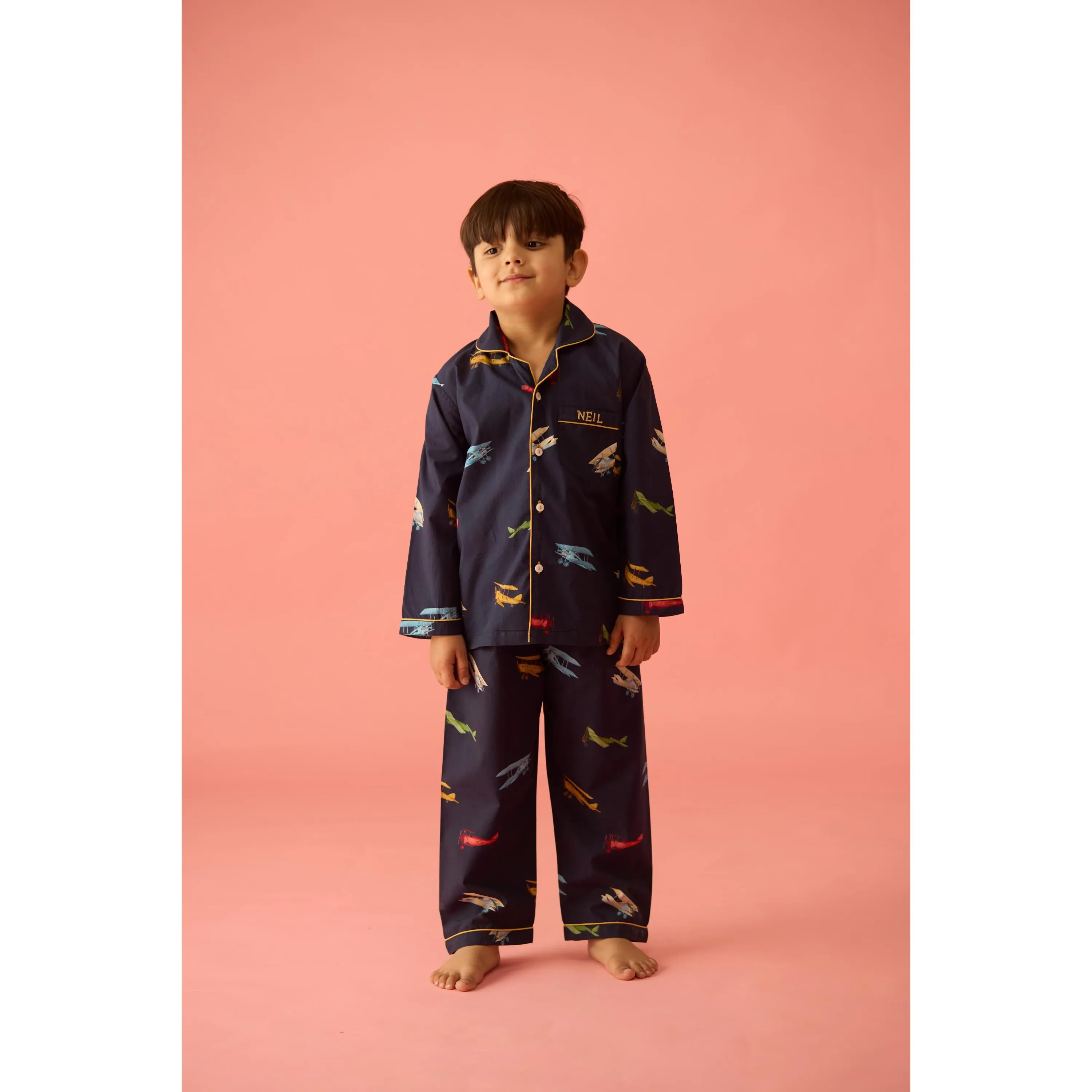 Vintage Planes Navy Pajama Set For Kids
