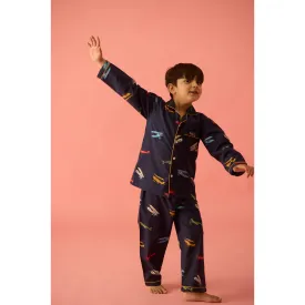Vintage Planes Navy Pajama Set For Kids