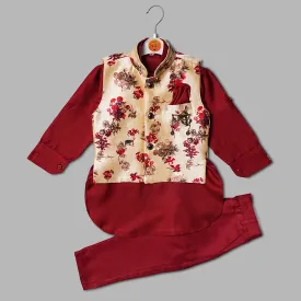 Wine Boys Pathani Kurta Pajama with Nehru Jacket