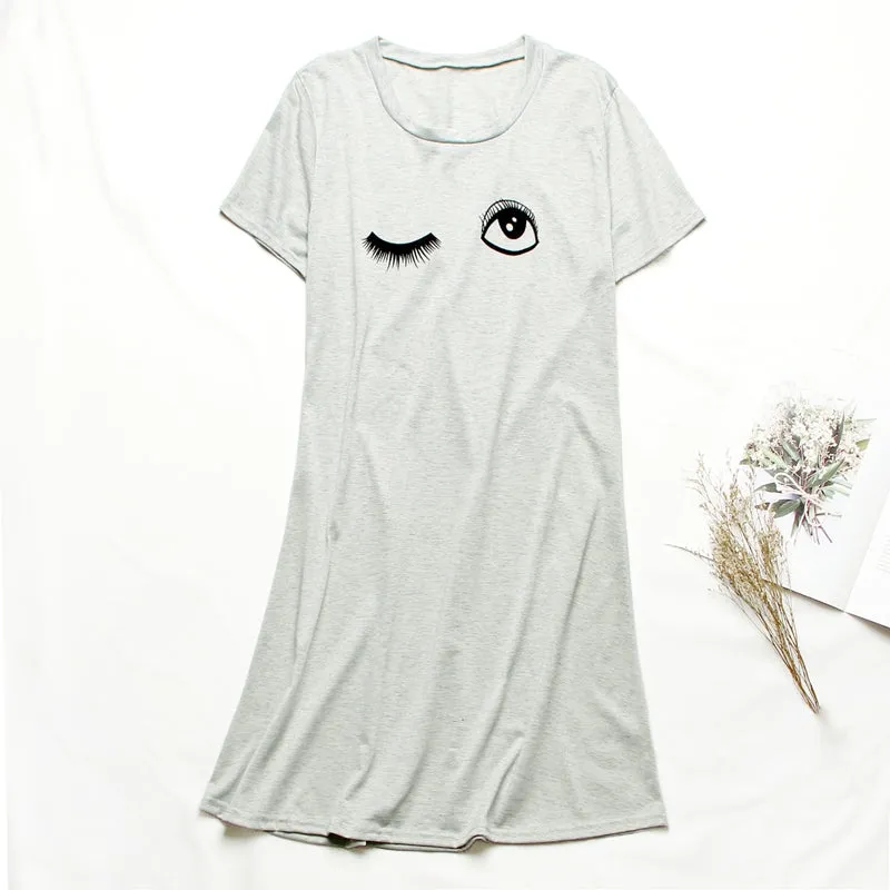Women Summer Short Sleeve Casual Cartoon Long T-Shirt