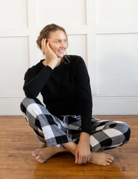 Women's Black & White Plaid Flannel Pajama Sets