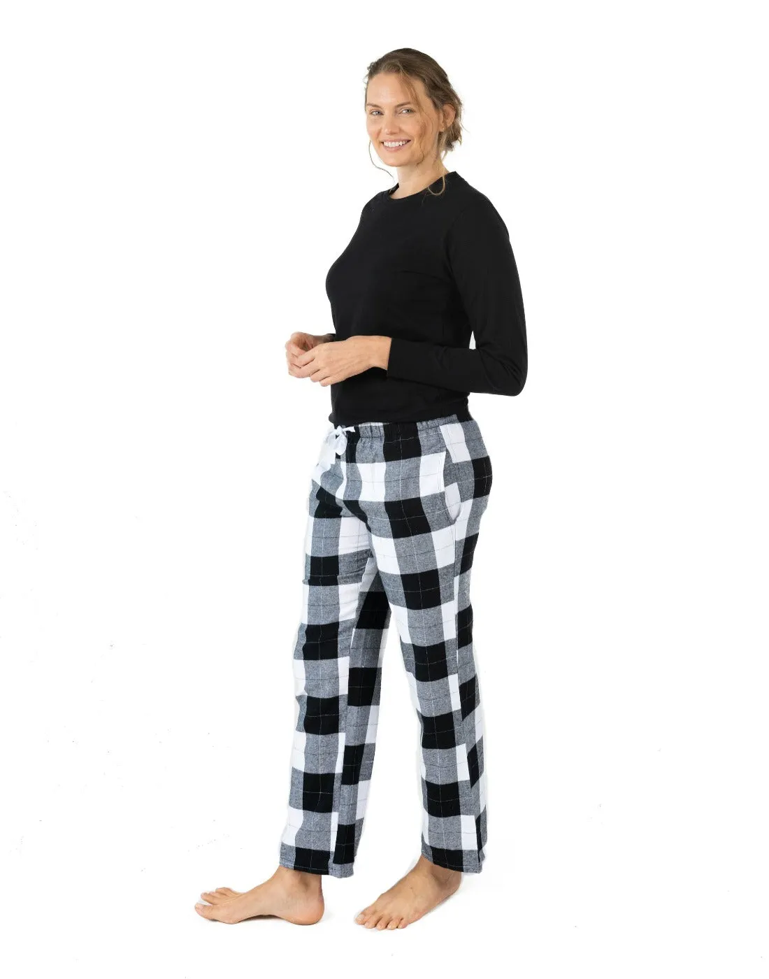 Women's Black & White Plaid Flannel Pajama Sets