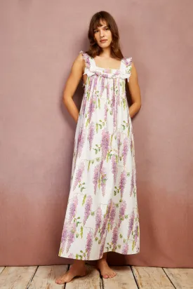 Womens Cotton Long Frill Nightdress White Wisteria