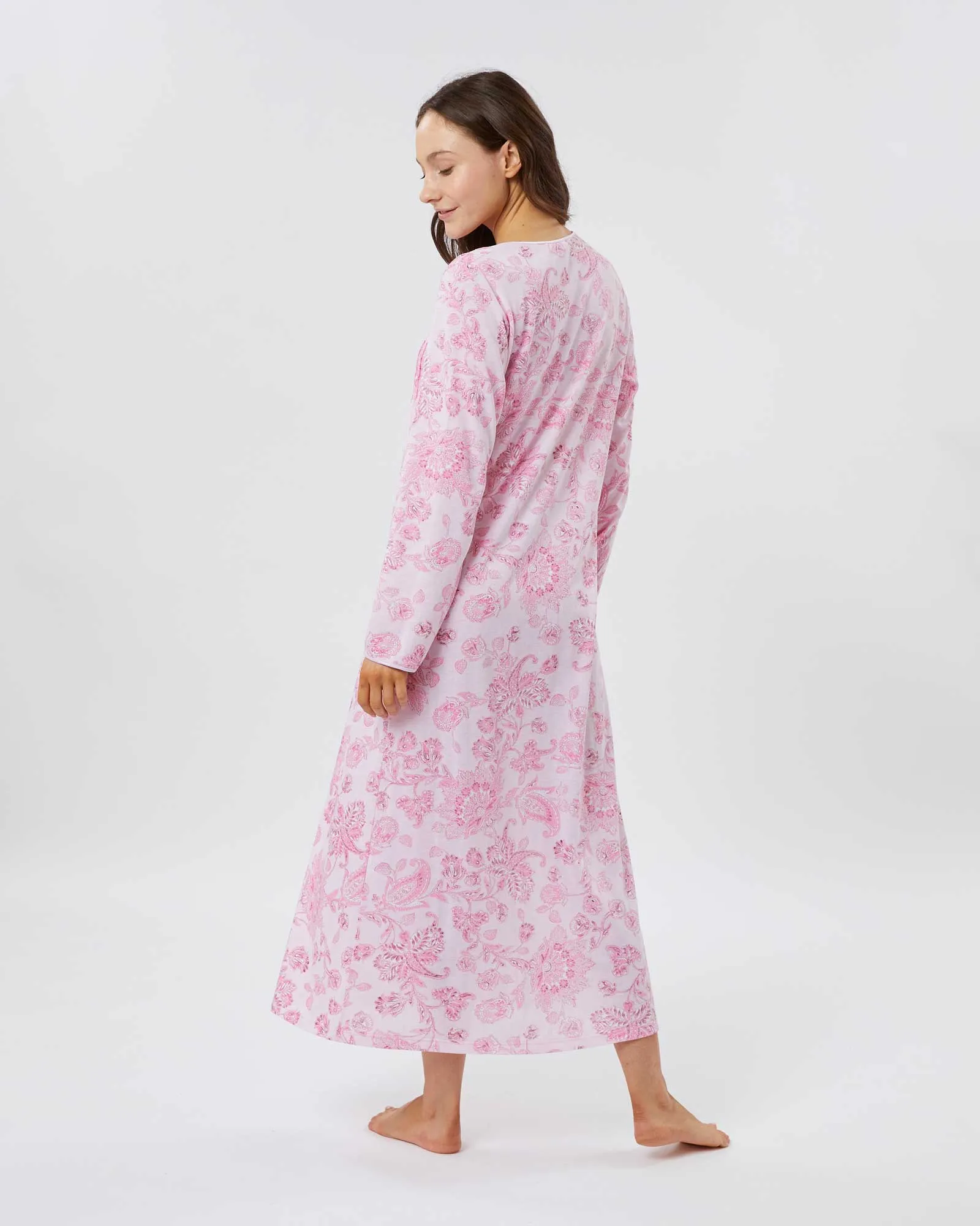 Women's French Pleat Long Sleeved Jersey Nightdress - Somerby Floral