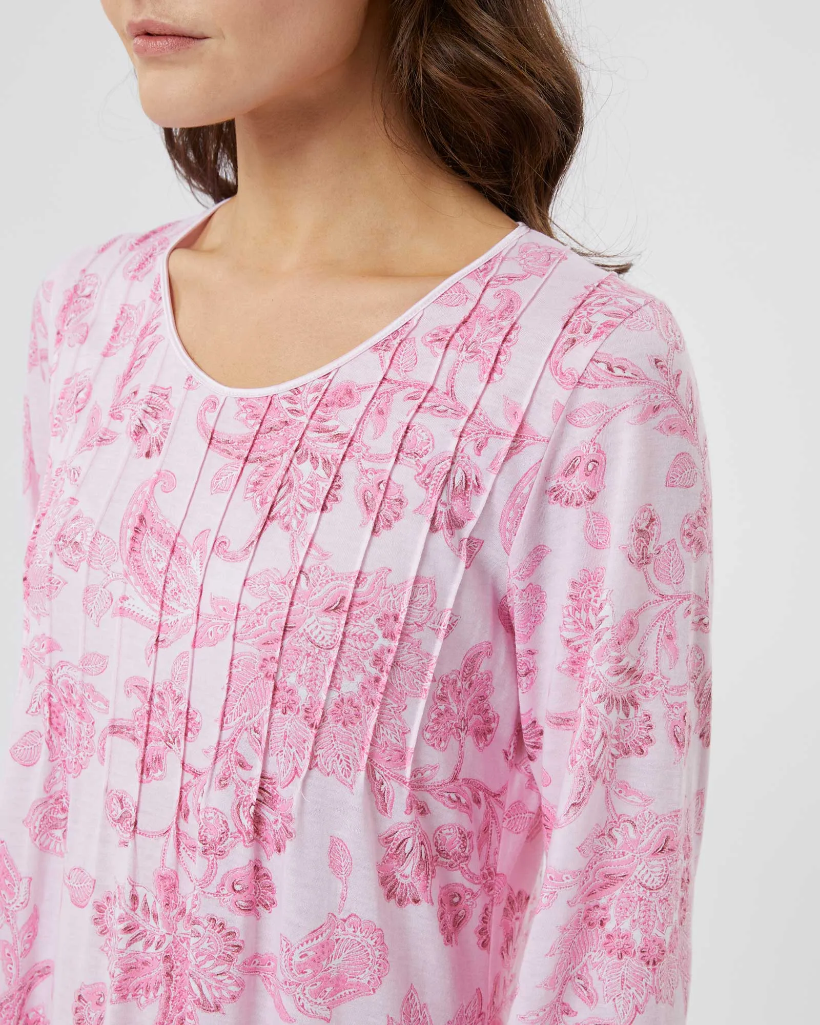 Women's French Pleat Long Sleeved Jersey Nightdress - Somerby Floral