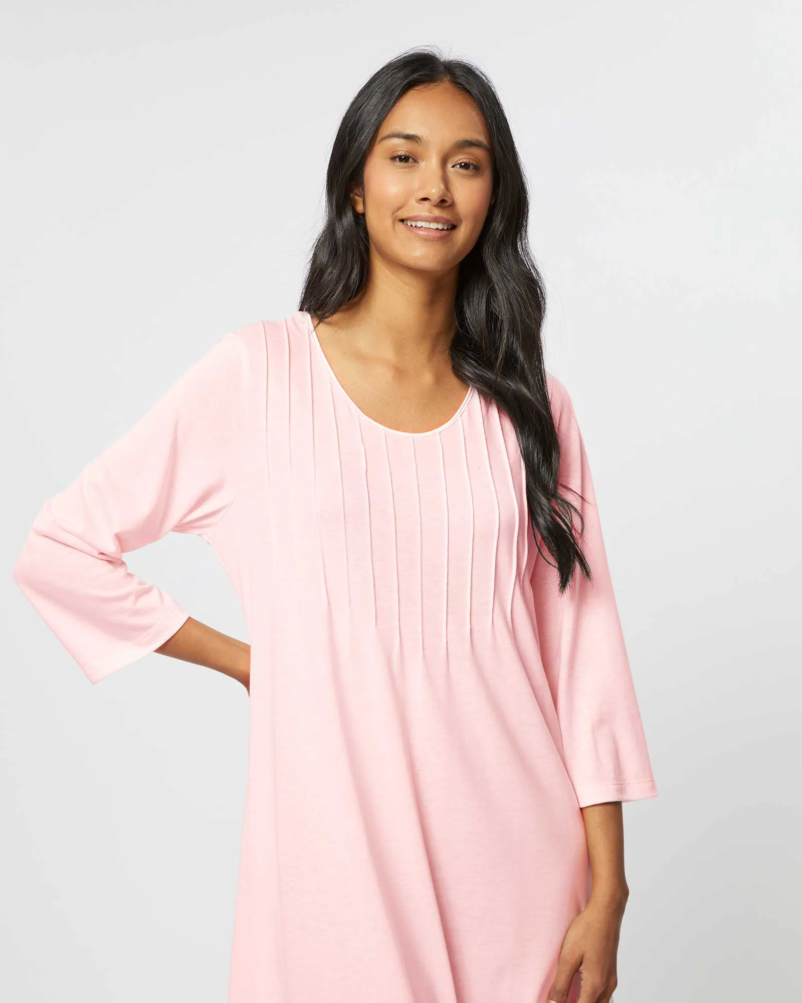 Women's French Pleat Midi Jersey Nightdress - Pink