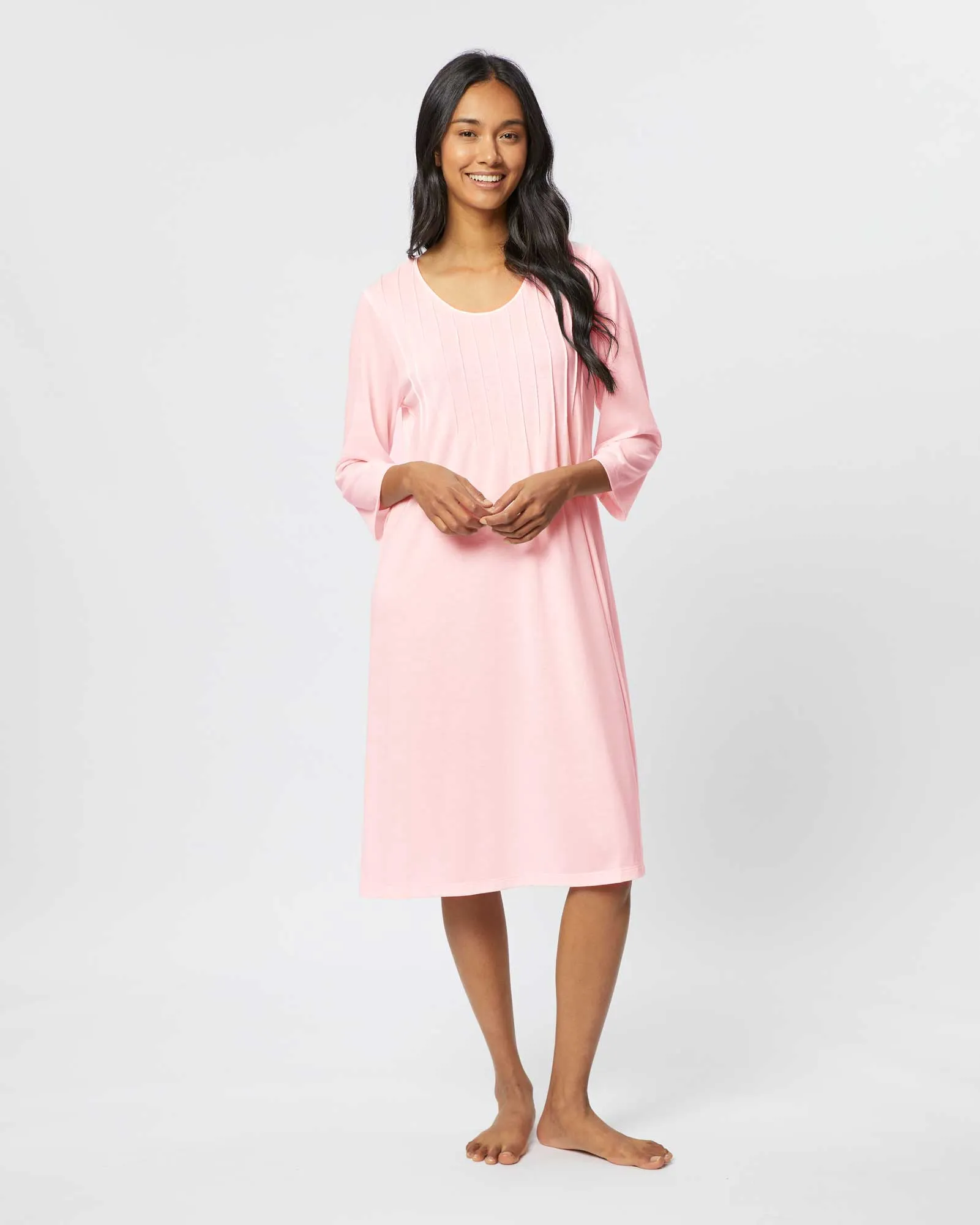 Women's French Pleat Midi Jersey Nightdress - Pink