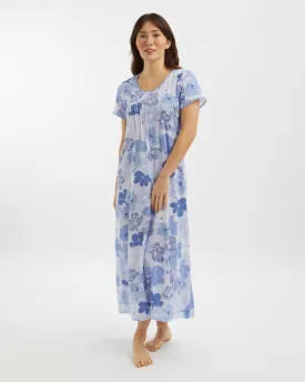 Women's French Pleat Short Sleeve Jersey Nightdress - Rosa Floral Blue
