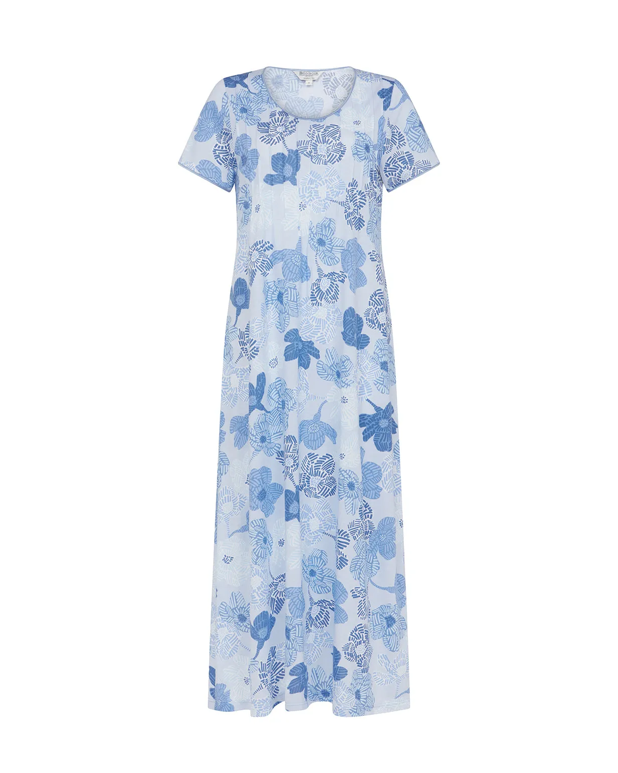 Women's French Pleat Short Sleeve Jersey Nightdress - Rosa Floral Blue