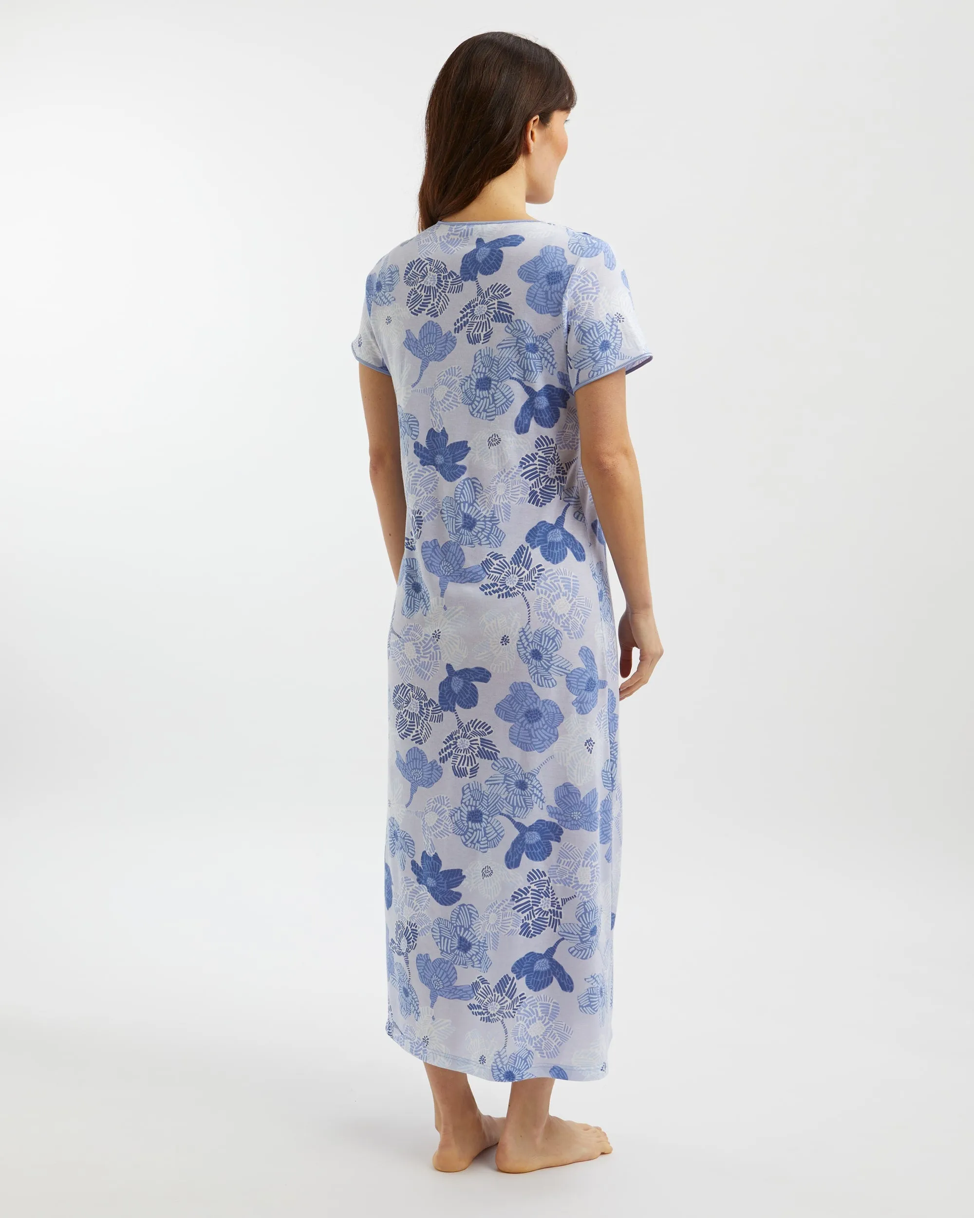 Women's French Pleat Short Sleeve Jersey Nightdress - Rosa Floral Blue