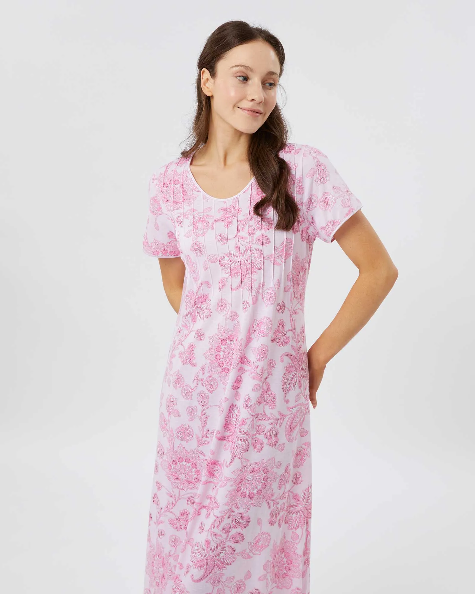 Women's French Pleat Short Sleeved Jersey Nightdress - Somerby Floral