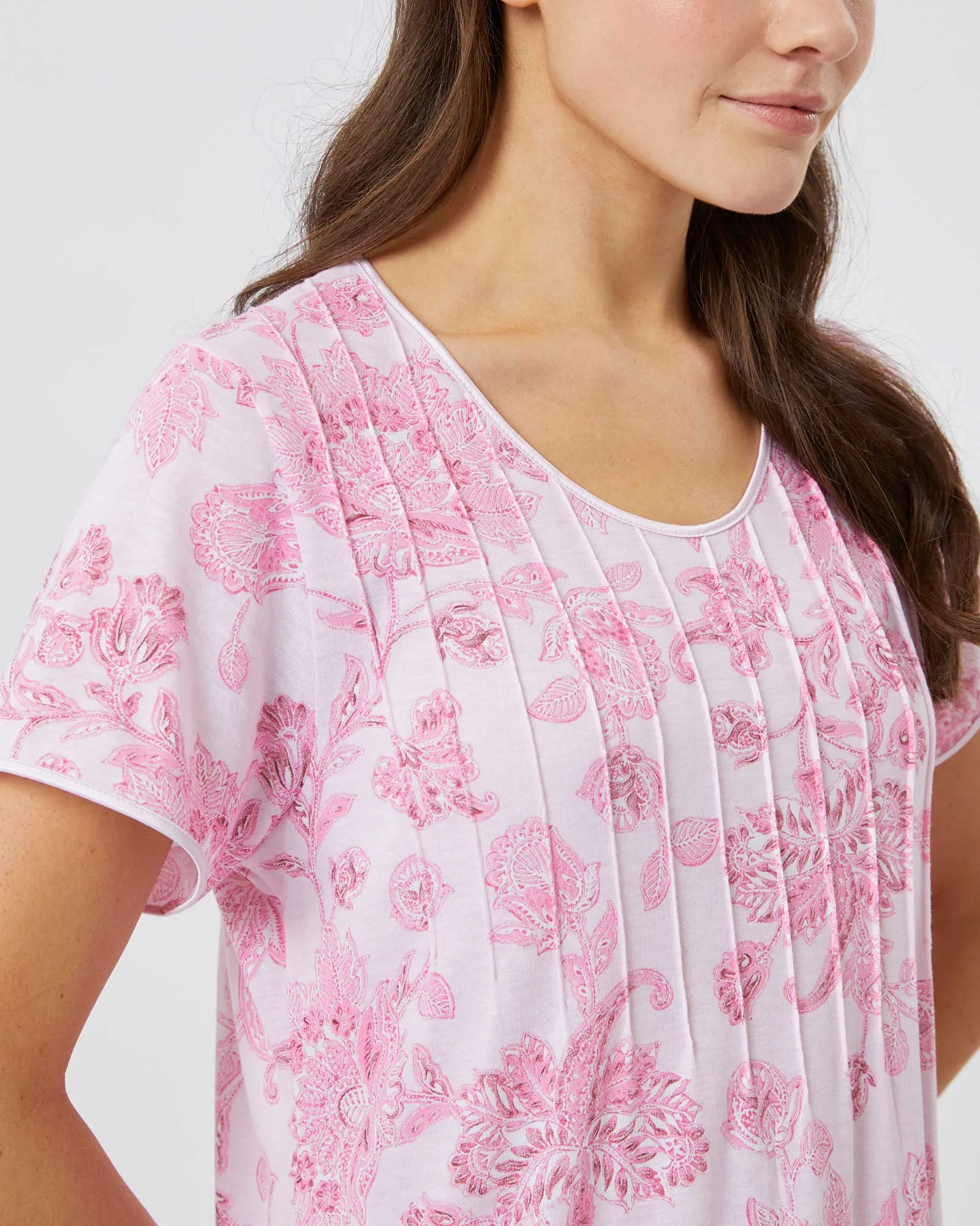 Women's French Pleat Short Sleeved Jersey Nightdress - Somerby Floral