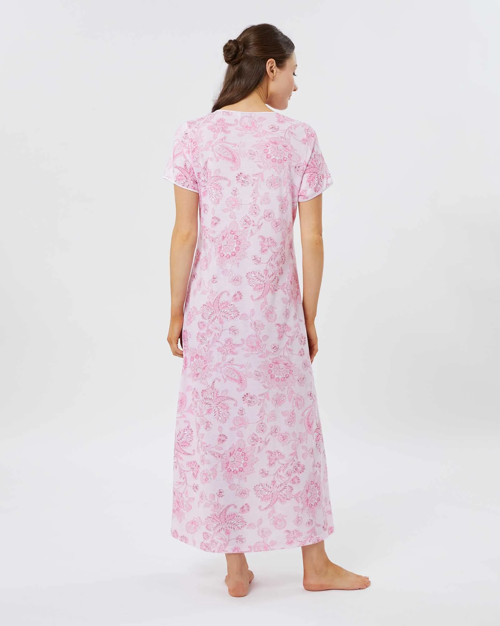Women's French Pleat Short Sleeved Jersey Nightdress - Somerby Floral