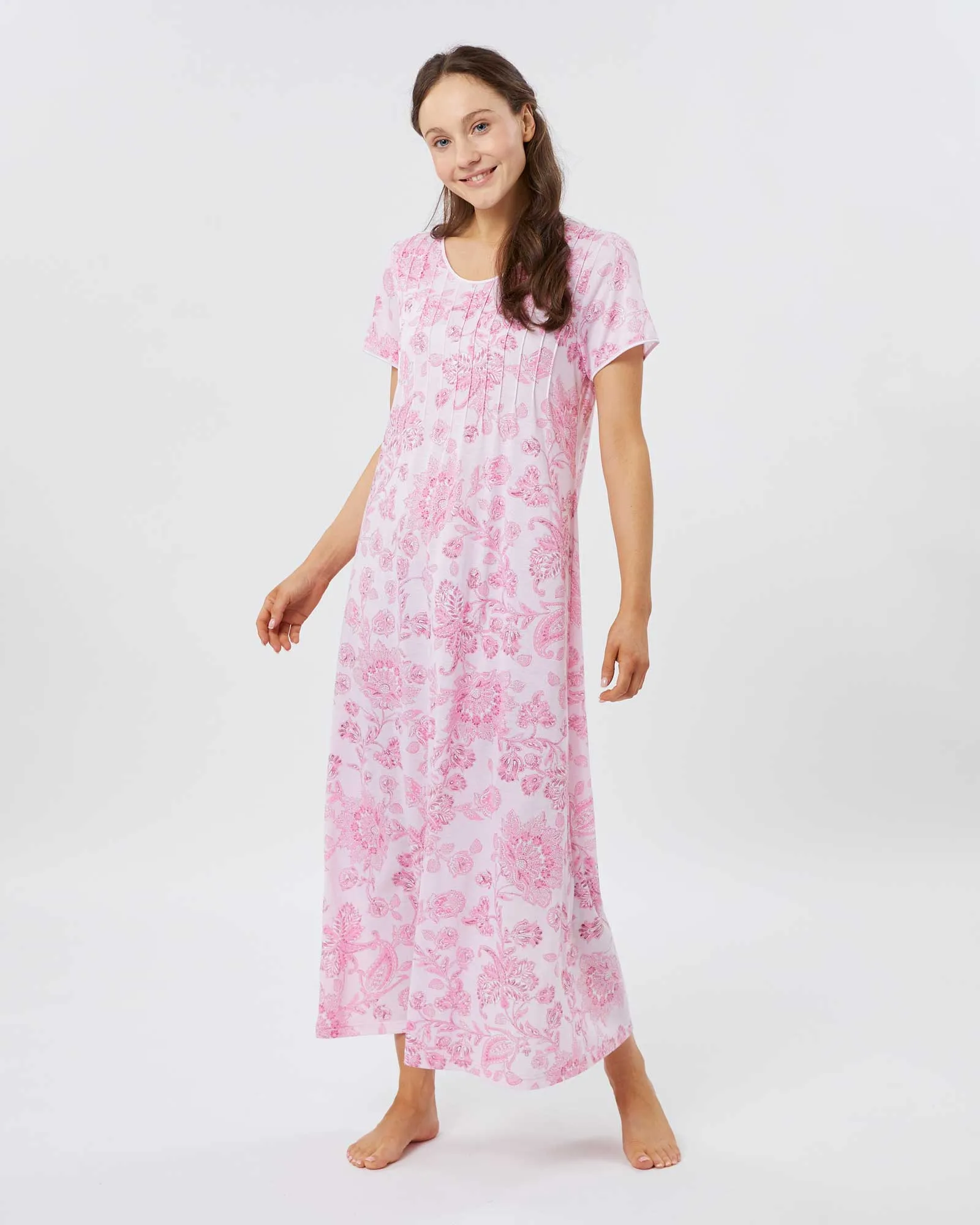 Women's French Pleat Short Sleeved Jersey Nightdress - Somerby Floral