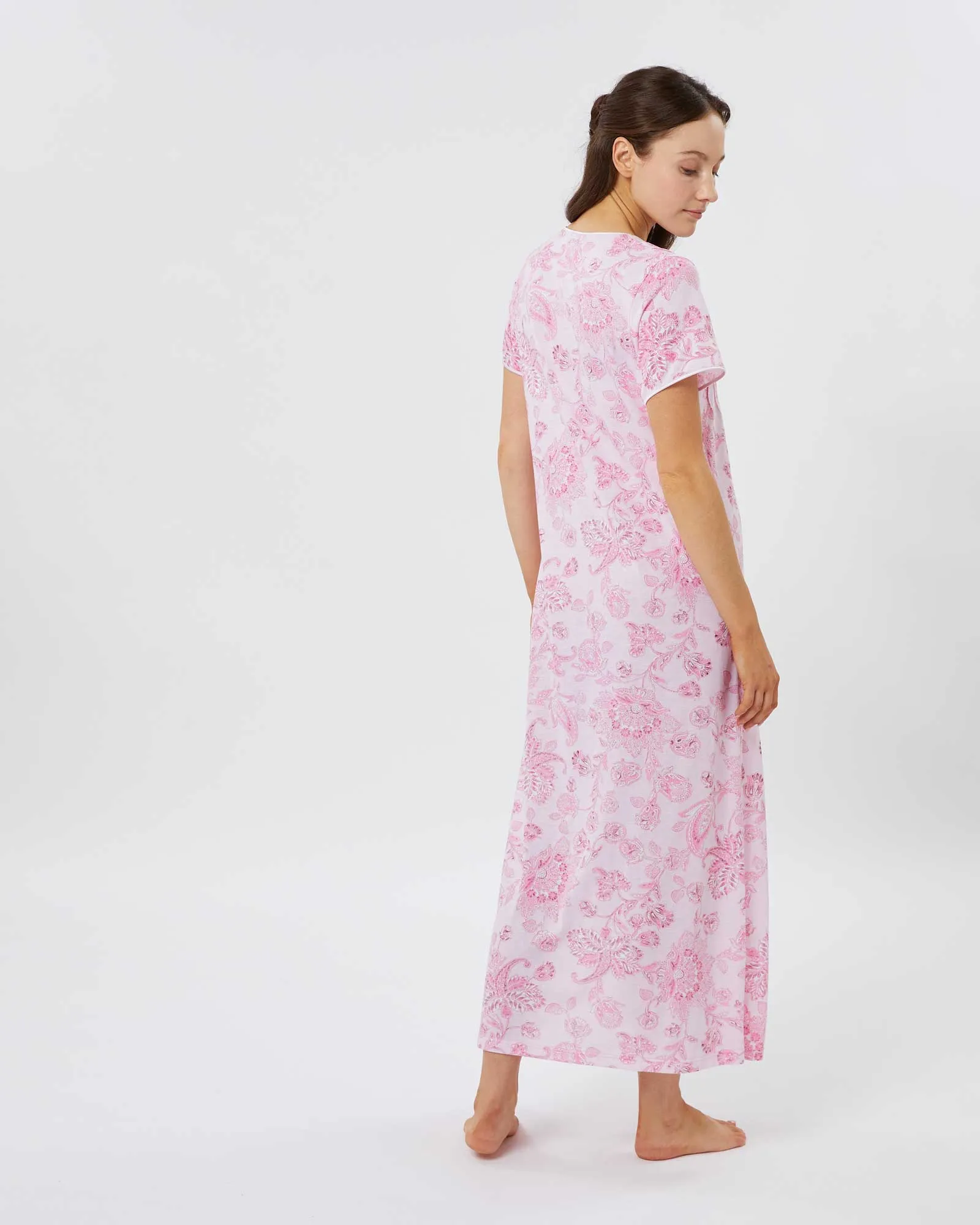 Women's French Pleat Short Sleeved Jersey Nightdress - Somerby Floral