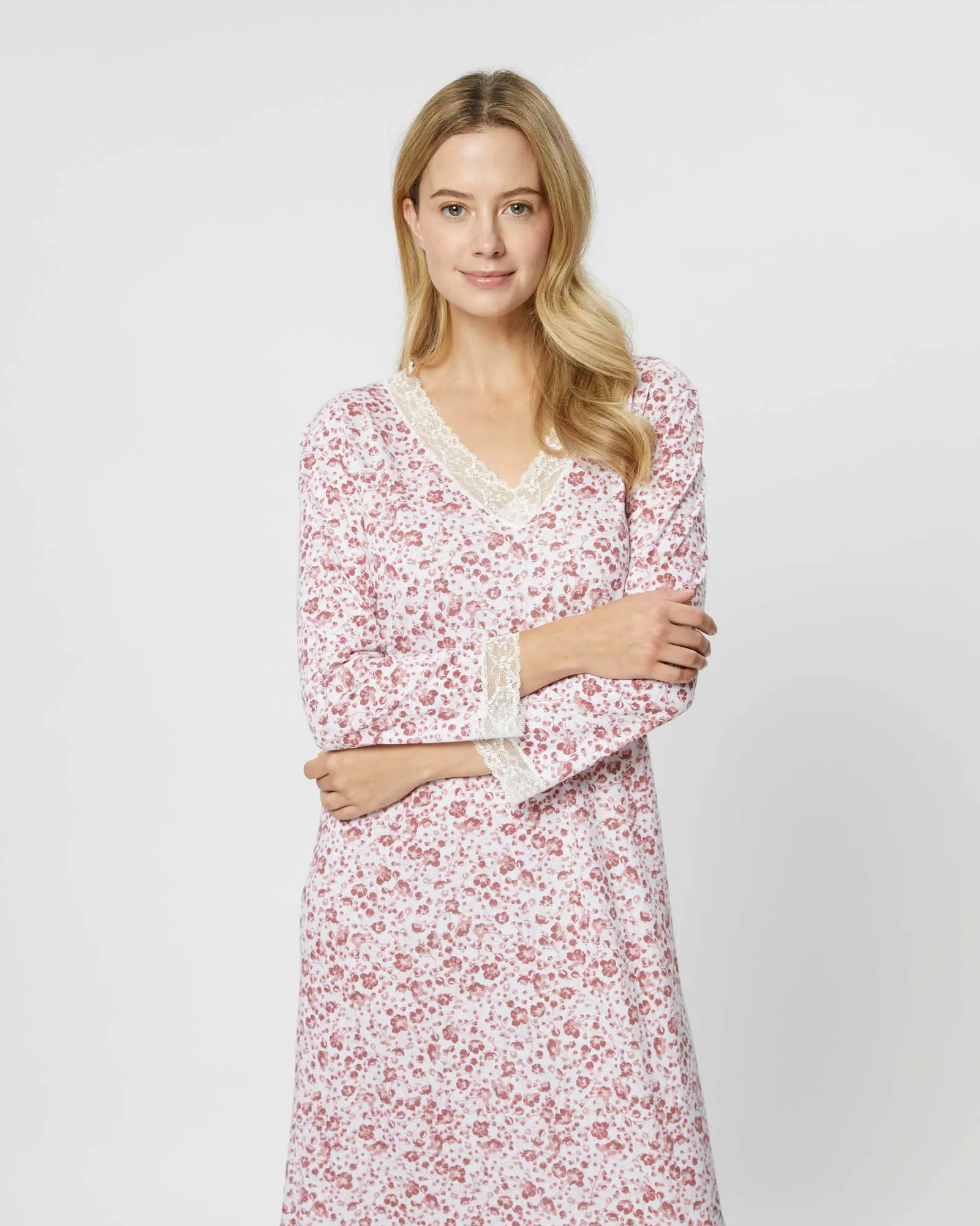 Women's Jersey Ella Nightdress - Viola Floral Pink