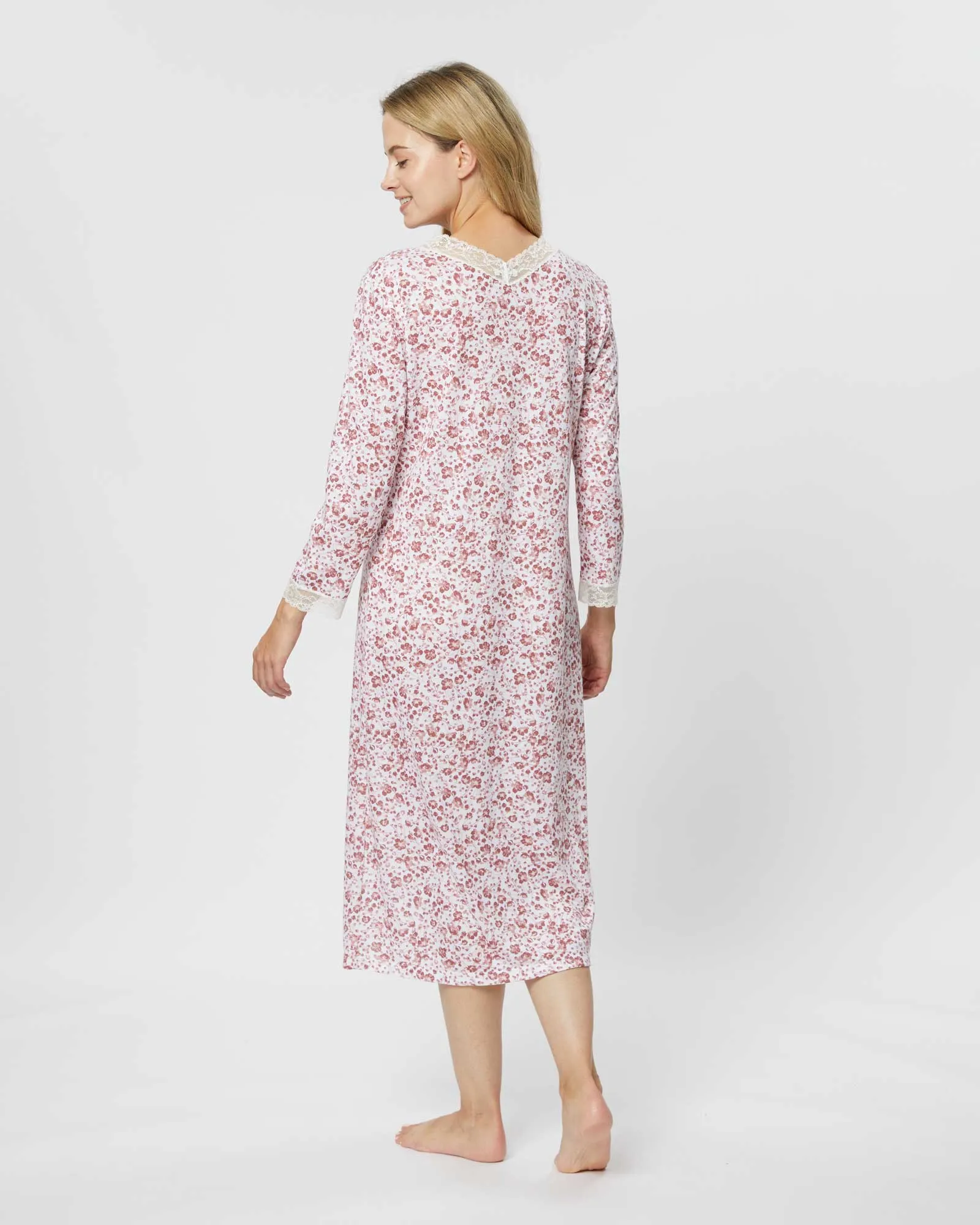Women's Jersey Ella Nightdress - Viola Floral Pink