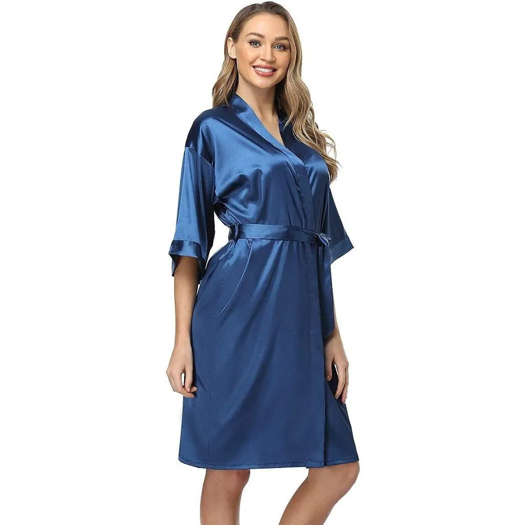 Womens Luxury Solid Silk Nightgown And Robe Set Half Sleeves 100%  Silk Sleepwear Bathrobe With Nightgown