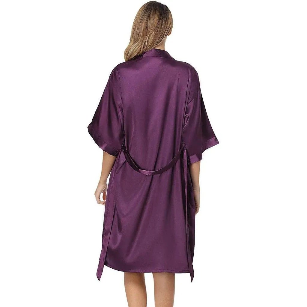 Womens Luxury Solid Silk Nightgown And Robe Set Half Sleeves 100%  Silk Sleepwear Bathrobe With Nightgown
