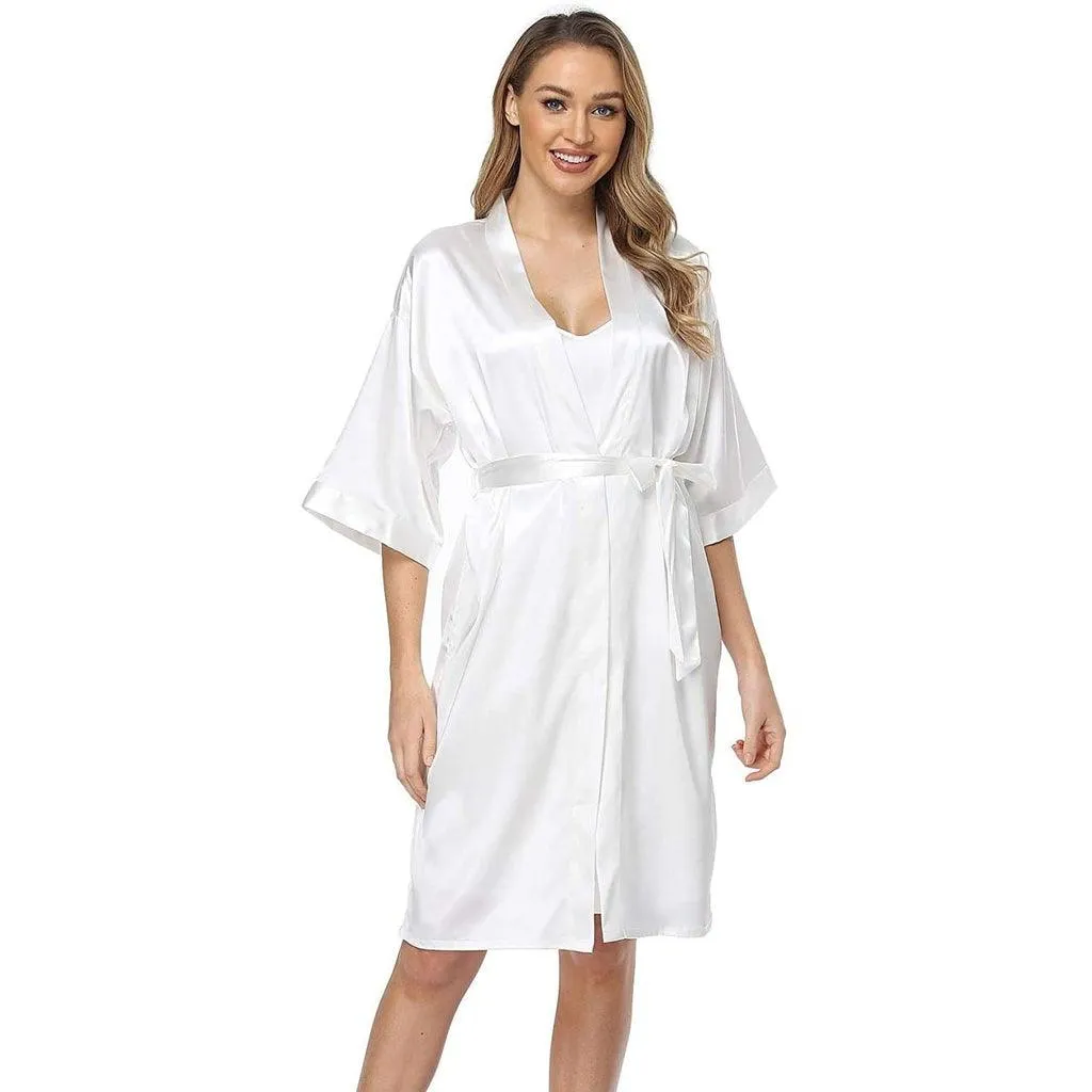 Womens Luxury Solid Silk Nightgown And Robe Set Half Sleeves 100%  Silk Sleepwear Bathrobe With Nightgown