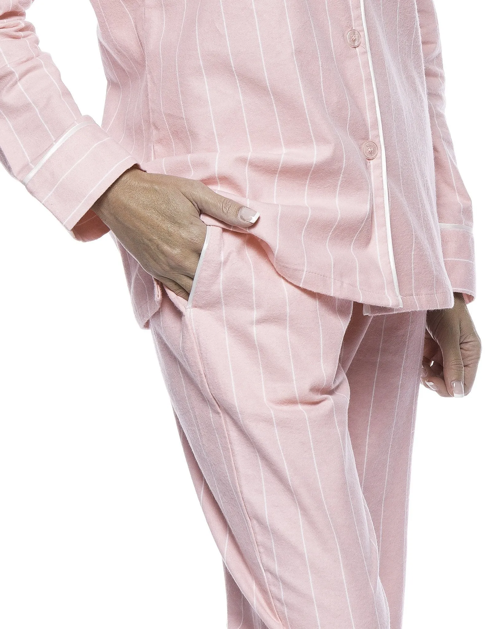 Womens Premium Cotton Flannel Pajama Sleepwear Set - Stripes Pink