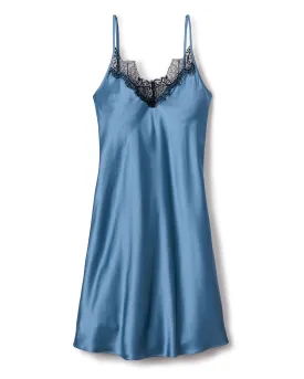 Women's Silk Lace Slip Dress in Mystique Blue