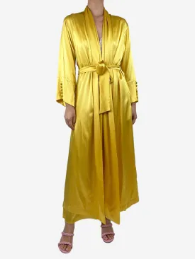 Yellow silk lace-trimmed maxi dress and robe set - size M